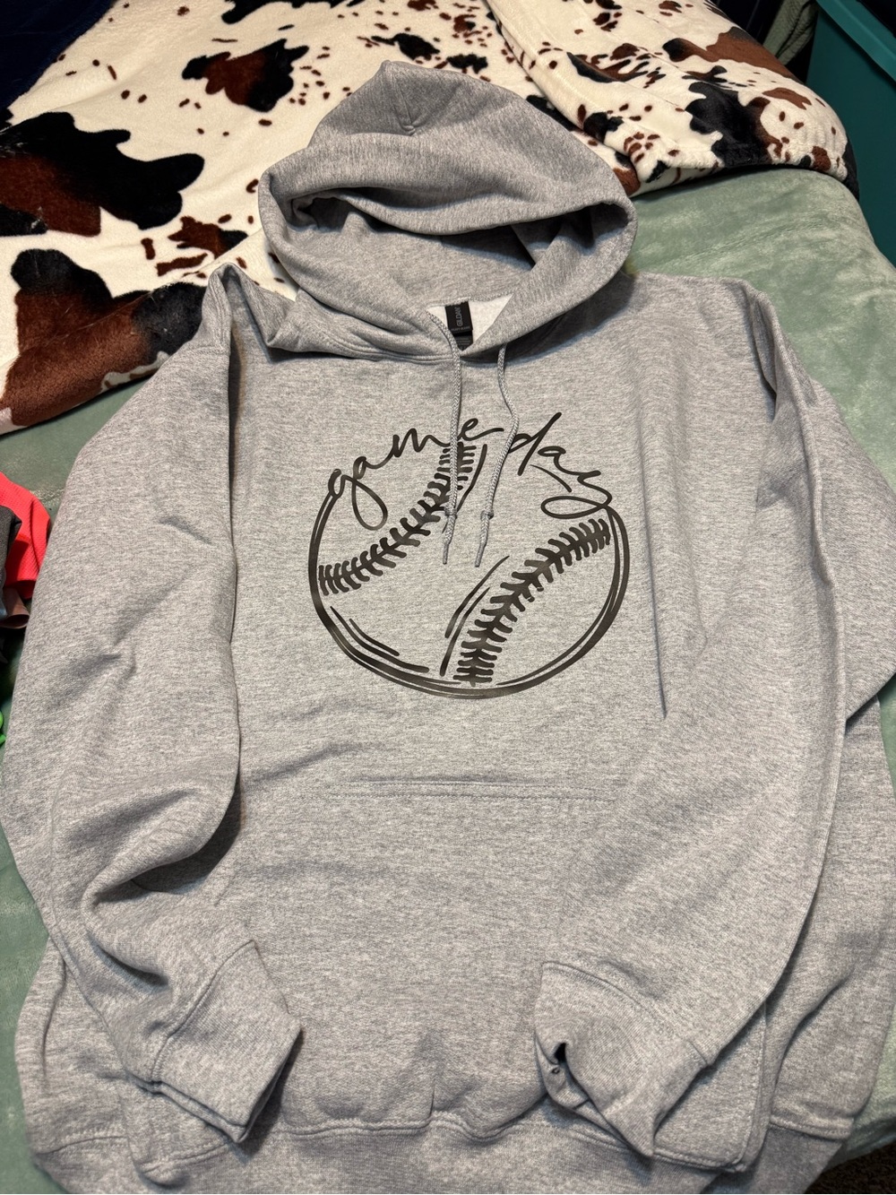 Gray 'Game Day' Baseball Graphic Hoodie NWOT